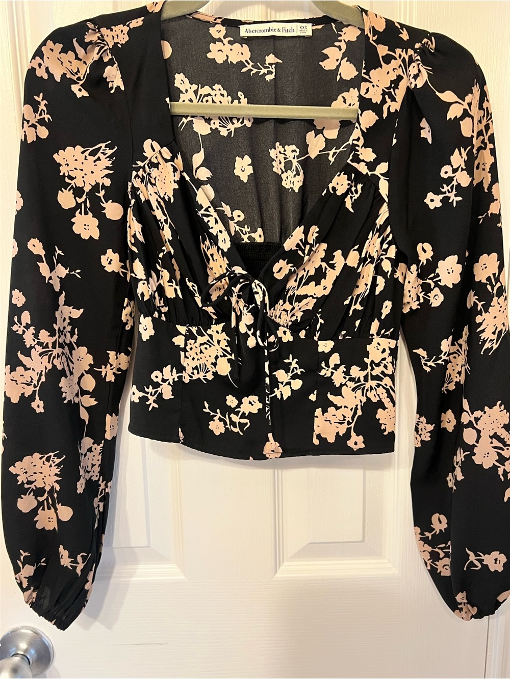 Abercrombie & Fitch Y2K Black Brown Floral Tie-Front Cropped Blouse, Size XXS